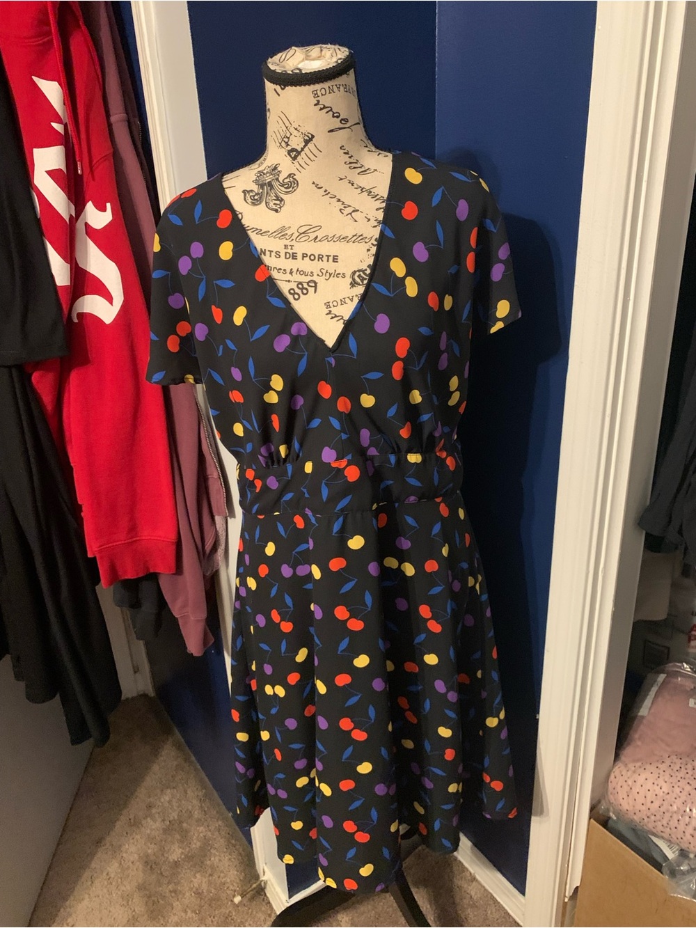 Modcloth Black Dress with Red, Yellow & Purple Dot Print